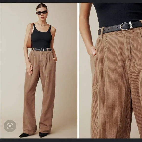 Reformation Sz 29 Montauk Pant Corduroy Pleaded in Mud High Waist - Picture 6 of 7